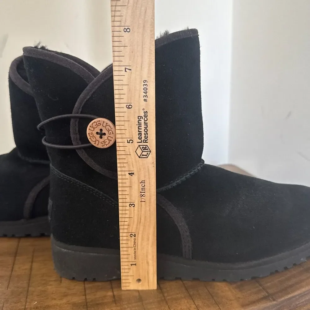 UGG Australia Black Sheepskin Suede Wrap Button Short Boots Women's US 5